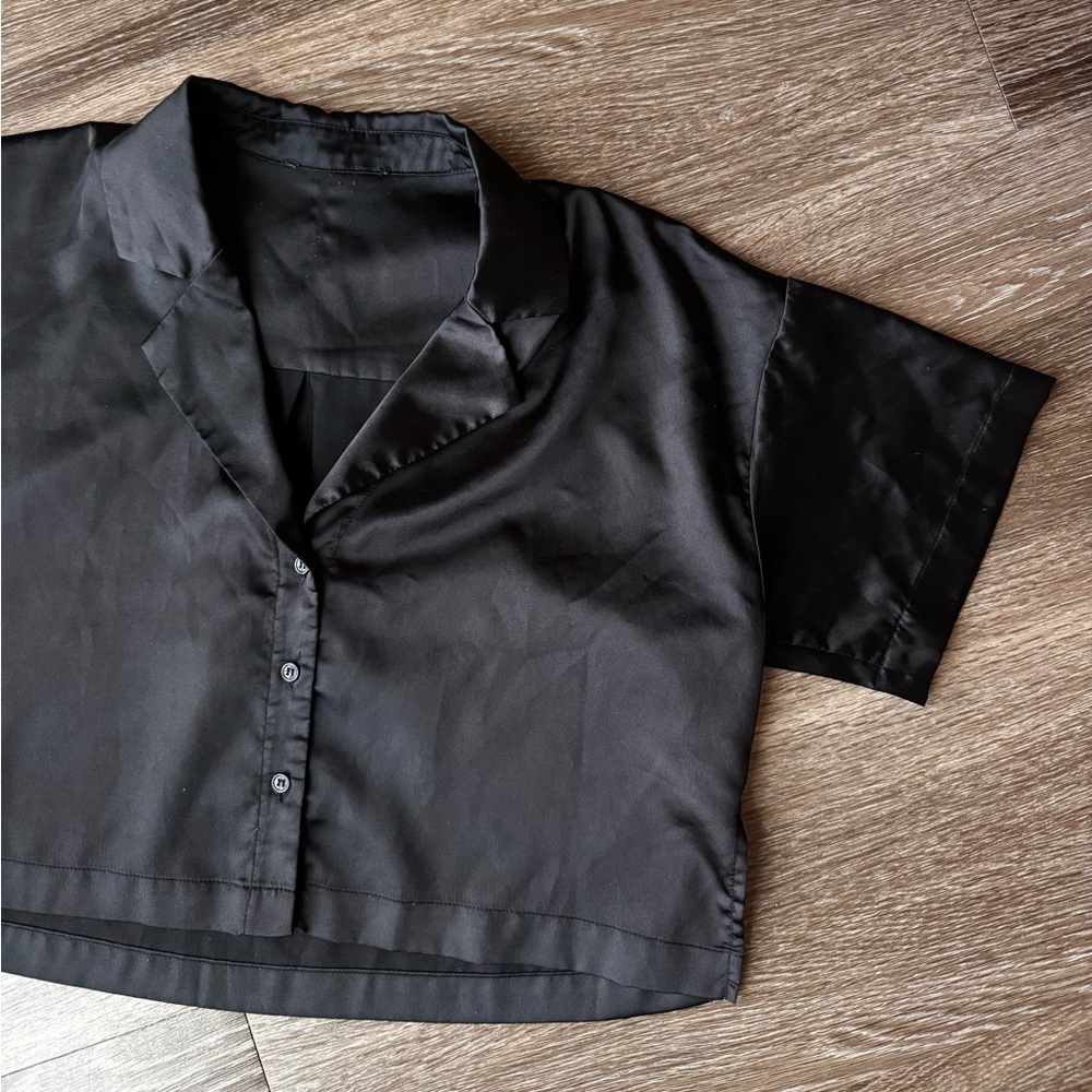 Black Satin Women's Top - Picture 2 of 6